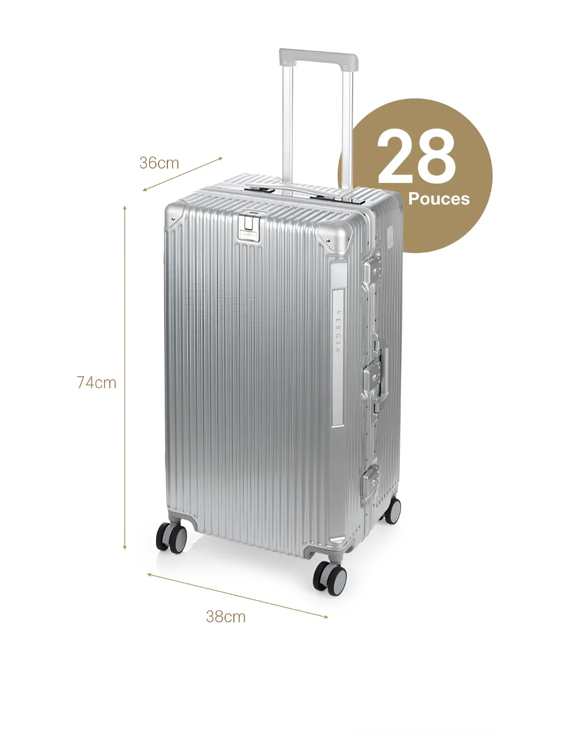 Valise 28 pouces avec ses dimensions : 74 × 38 × 36 cm